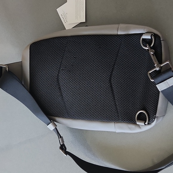 Coach Houston Grey Silver Blue Sling Backpack Leather Unisex Varsity Stripe NWT - Picture 12 of 16